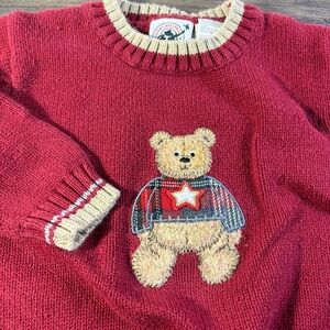 VTG Good Lad Infant 18M Red Sweater Bear Embroidered Ramie Cotton Knit‎ Stripe